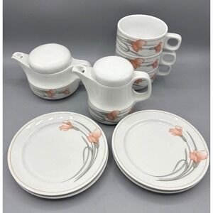 Schonwald Pink Calla Lilly Tea Set Creamer Cups Saucer Tea Pot 9 Pc
